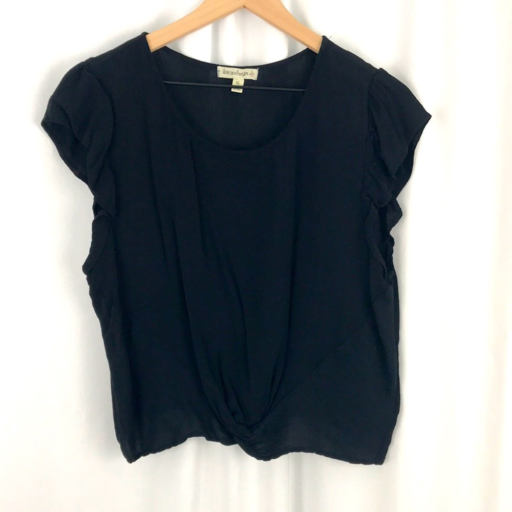 Love On A Hangar Cap Sleeve Black Twist Front Top Sz XL